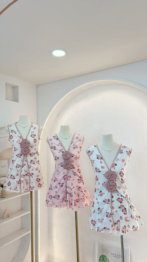 G-Fashion High Fashion Floral Rose Decor With Mini Skirts Sets